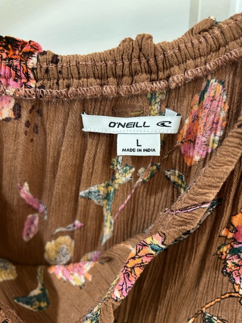 O'Neill Conners Off The Shoulder Midi Dress Crinkle Gauze Floral Boho Pink Brown - Picture 5 of 12